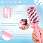 Curly Hair Brush,Curl Defining Brush plus 3 Pieces Hair Styling Comb Set(Slick Back Hair Brush,Rat Tail Comb,Edge Bristle Brush) Lightweight Vented for Combing, Shaping, Styling(Green)