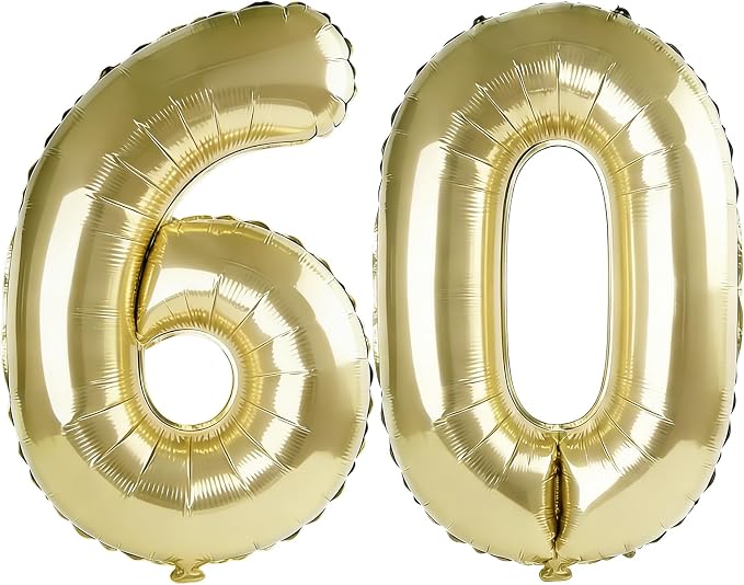 40 Inch Number 60 Balloons for 60th Birthday Party Decorations, 0-100 Champagne by FOBELEC