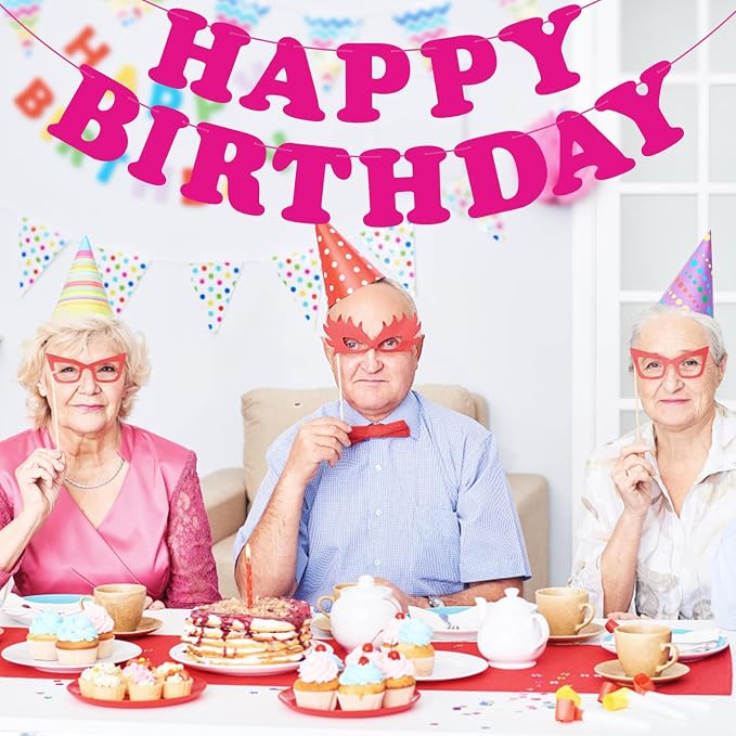 Pink Happy Birthday Banner Sign Birthday Backdrop Party Supplies - Image 7