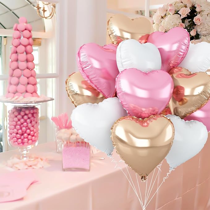 Pink White Heart Balloons, 18Inch White Rose Gold Helium Polyester Film Balloon - Image 6