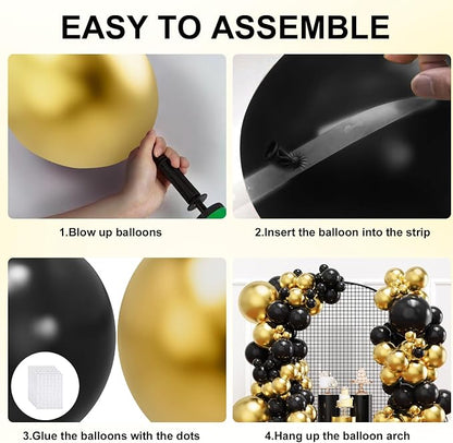 YMSZ Black and Gold Balloons Arch Kit, Graduation Balloons Decorations | 136pcs - Image 3