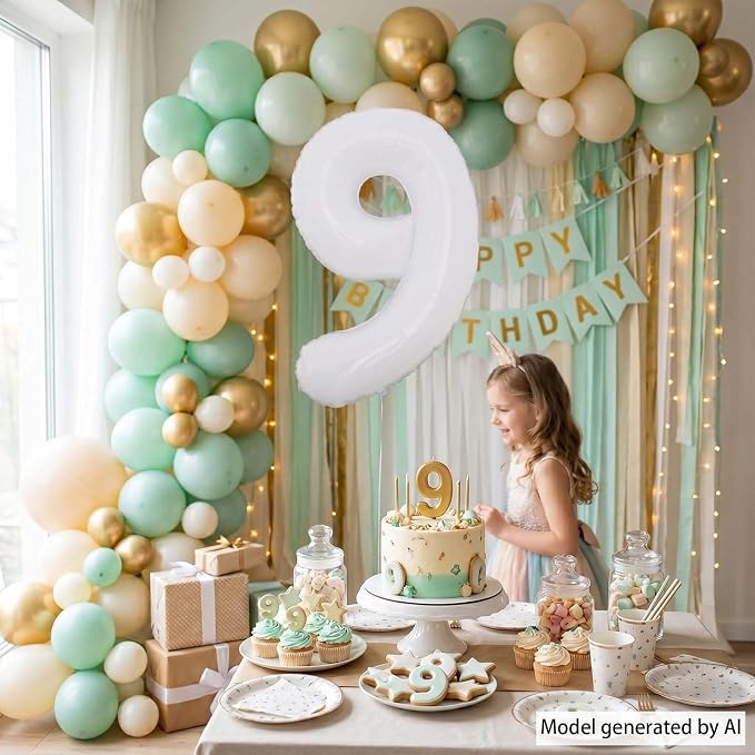 White Number 9 Balloon 40 Inch, Large Matte White Mylar Foil Number 9 Balloon - Image 3