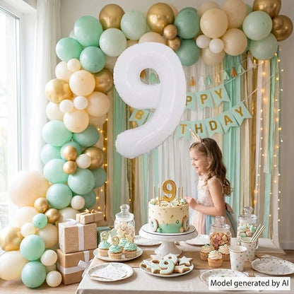 White Number 9 Balloon 40 Inch, Large Matte White Mylar Foil Number 9 Balloon - Image 3