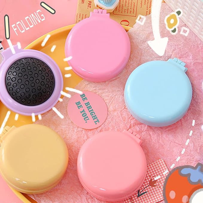 50pcs Folding Travel Mirror Hair Brushes Round Folding Pocket Hair Brush Mini Hair Comb Compact Travel Size Hair Massage Combor Women and Girls (5Colors)