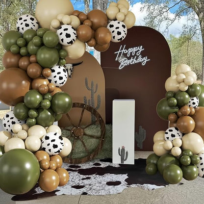 Cowboy Western Green Balloon Arch Kit, My First Rodeo Decoration | Cow Brown - Image 3