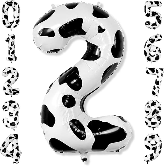 40 Inch Cow Print Number 2 Balloon, Large Black & White Mylar Foil Number by Unknown