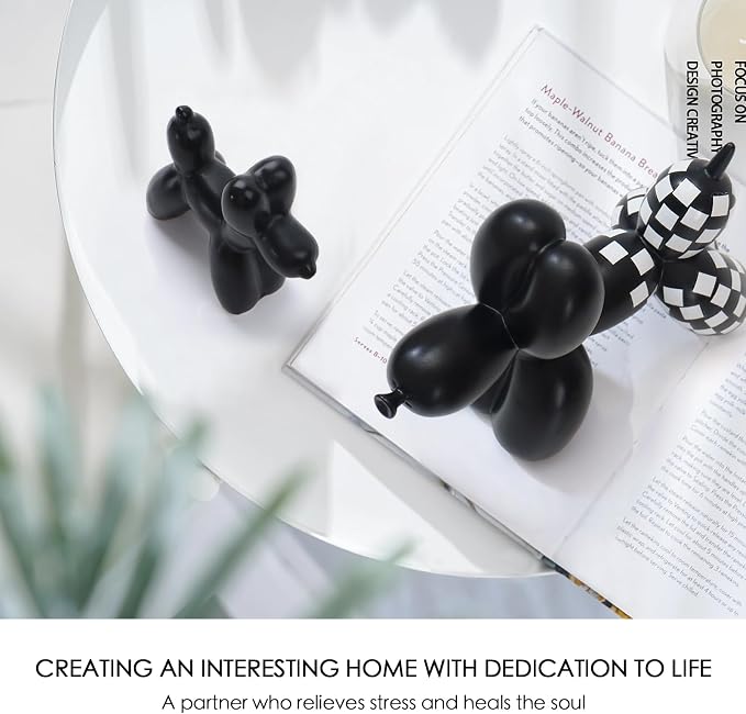 Notakia Cute Ceramics Black Balloon Dog Statue Crafts Living Room Desktop - Image 6