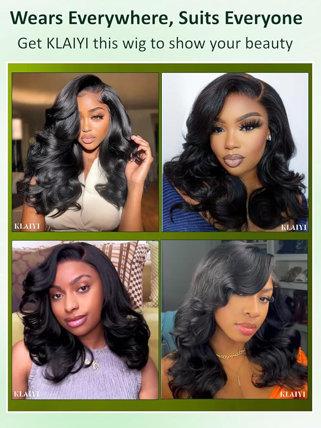 KLAIYI Bye Bye Slip™ Loose Body Wave Wig Layer Side Part 200% Density 7X5 Pre Cut Lace Front Wigs Human Hair Drawstring Glueless 30S Ready to Wear and Go Beginner Wig Pre Plucked Bleached Knots 12Inch