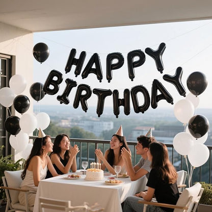 Black Happy Birthday Balloon Banner Set -16 Inch Foil Letters Balloons - Image 3