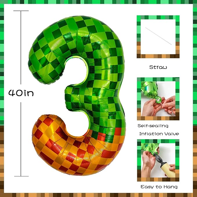 Pixel & TNT Theme 40in Giant Number Balloons - Image 2