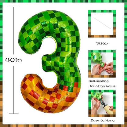 Pixel & TNT Theme 40in Giant Number Balloons - Image 2