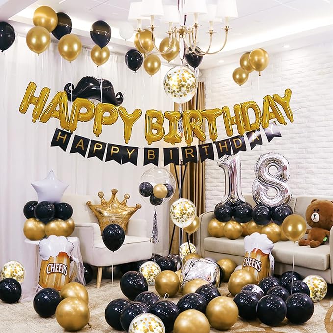 CANREVEL 120pcs Black and Gold Balloons Confetti Metallic Black Gold Latex - Image 3