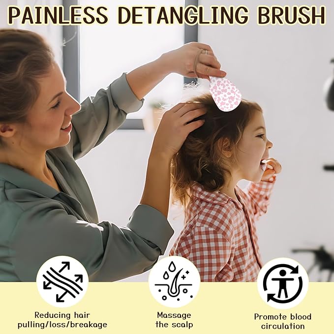 Mini Hair Brush,Cute Detangling Travel Hair Brush,Soft Bristles for Effortless Tangle Removal,Detangler Hairbrush for Women Men Boys Girls Kids Wet Dry All Hair Types (Pink Cow, Mini)