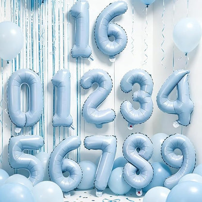 2 Set 20 Pcs Baby Blue Number Balloons 0-9 Number 16 Inch Mylar Foil Balloons - Image 2