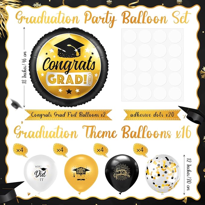 Kasyat 2 Set Gold and Black 2026 Graduation Table Centerpiece Balloon Stand Kit - Image 2
