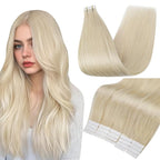 Full Shine Blonde Tape in Hair Extensions Human Hair 10 Inch Color 60 Blonde Invisible Double Sided Remy Human Hair Tape in Extensions 20PCS Natural Seamless Skin Weft 30 Grams Add Volume