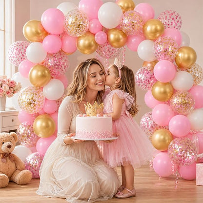 Balloons Pink Gold Confetti, 60 Packs 12 Inch Pink White Metallic Gold Balloon - Image 6