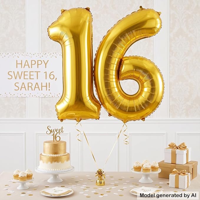 40 Inch Gold Number 16 Foil Balloon - Image 3
