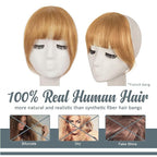 BARSDAR Human Hair Clip in Bangs - Real Human Hair Clip in Bangs for Women - Golden Blonde French Bangs Extensions Fringe with Temples Dyeable Real Hair Bangs Hairpieces - Dark Golden Blonde