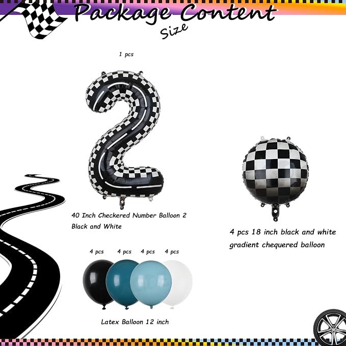 40 Inch Checkered Racetrack Number Balloon 2 Black and White 21 Pcs Kit | Race - Image 2