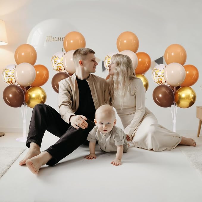 4 Sets Brown Balloons Stand for Table, Fall Party Decorations | Tan Sand White - Image 4