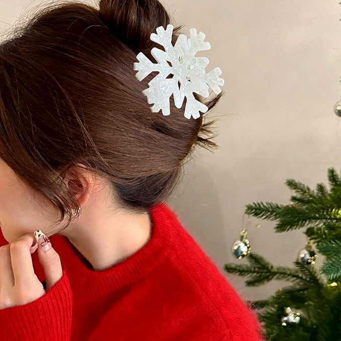Snowflake Hair Clips for Women, Christmas Hair Claw Clips White Snowflake Strong Hold Large Hair Jaw Clips Cute Non-slip Winter Hair Barrettes Strong Hold Christmas Party Hair Accessories Decorations