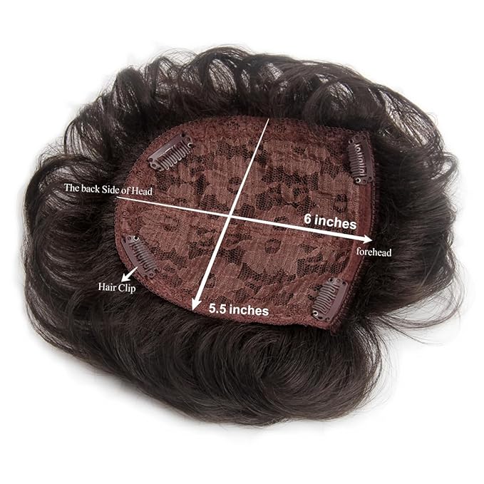 H&Bwig toupee for men,Men Short Toppers Hairpiece with toupee tape,Clips in Hair Extensions for Covering White Loss Hair, Glueless (Dark Brown)