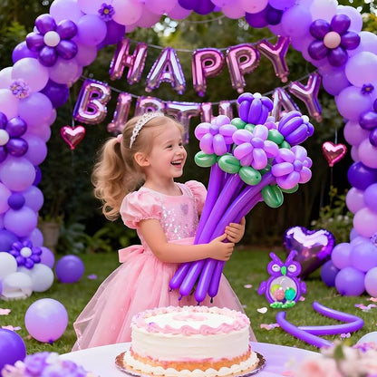 260 Purple Long Balloons for Balloon Garland Thickening Skinny Latex Twisting - Image 6