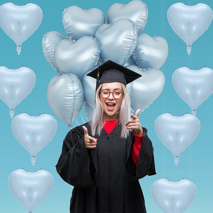 Baby Blue Heart Foil Balloons, 18Inch Large Heart Polyester Film Balloon - Image 6