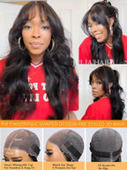 Julia Hair Bye Bye Knots Curtain Bangs Wig Glueless Fluffy Natural Loose Wave Pre Cut 7x5 HD Lace Front Wigs Invisible Pre Plucked Pre Everything Body Wave Put on and Go Wig for Women 18 Inch