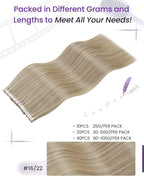 LaaVoo Blonde Tape in Hair Extensions Human Hair Dark Ash Blonde Highlighted with Light Blonde Tape ins Human Hair Extensions Double Wefts 12 Inch 20pcs 30g
