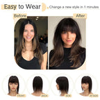 SEGO Hair Toppers for Women Real Human Hair With Bangs, 7 * 13CM Silk Base 100% Remy Human Hair Clip in Top Wiglet Hairpieces Add Volume -12 Inch Natural Black
