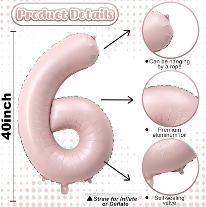 Light Pink Number Balloon 6, 40 Inch Large Self Inflating 6 Foil Number - Image 2