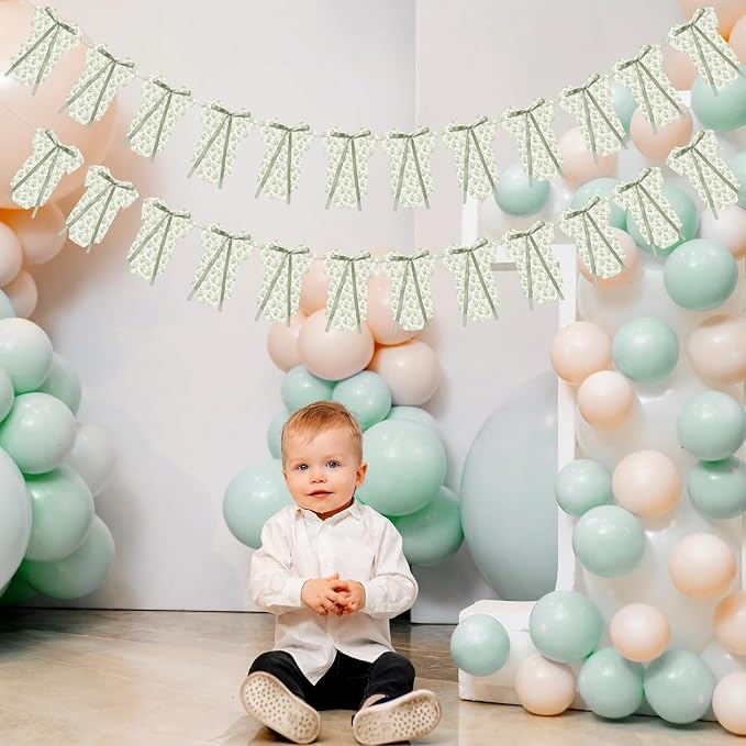 Weysat 2 Pcs Baby Clothes Banner Baby Boys Girls Shower Decorations Sage Green - Image 6