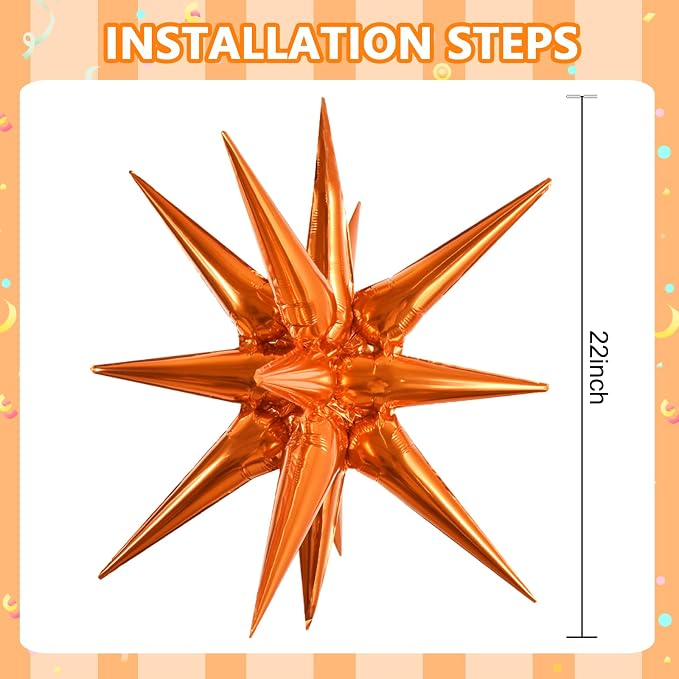 TONIFUL 4 Pcs Explosion Star Balloons Black and Orange Foil Party Decor | 22 - Image 2