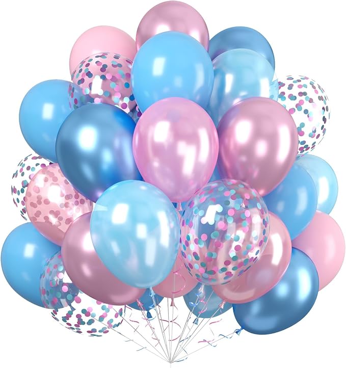 Paready Pastel Blue and Pink Balloons Set, 12 Inch Pastel Confetti Balloons by Paready