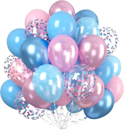 Paready Pastel Blue and Pink Balloons Set, 12 Inch Pastel Confetti Balloons by Paready