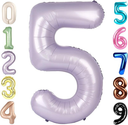 Number 5 Balloons 40 Inch for 5 15 Birthday Decorations, Cream Purple | Jumbo by Mluchee