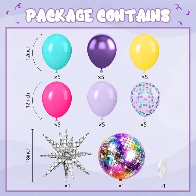 Pink Blue Purple Balloon, 12 Inch Hot Pink Metallic Purple Teal Yellow Balloons - Image 2