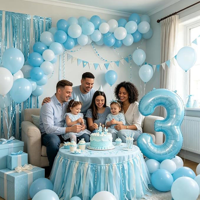 40 Inch Light Blue Number 3 Balloon | 3 Birthday Balloon - Image 5