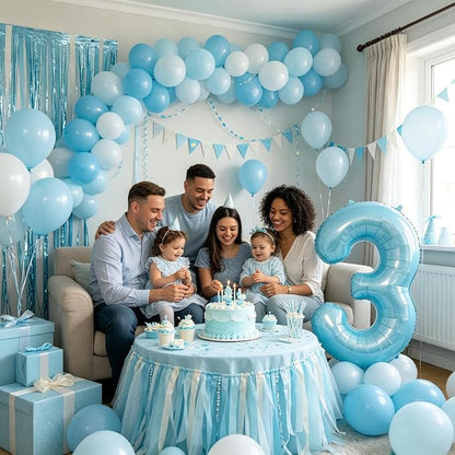 40 Inch Light Blue Number 3 Balloon | 3 Birthday Balloon - Image 5