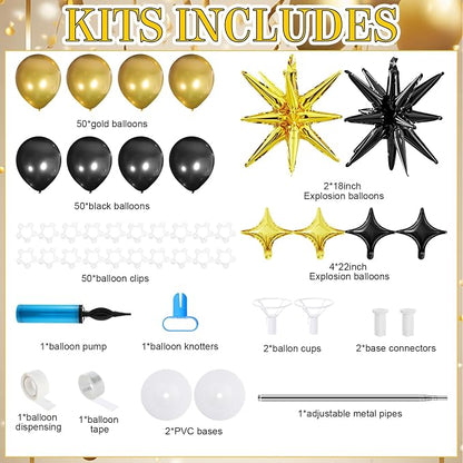 Soulchen 110 Pcs Black Gold Explosion Balloons Column Stand Kit Adjustable - Image 2