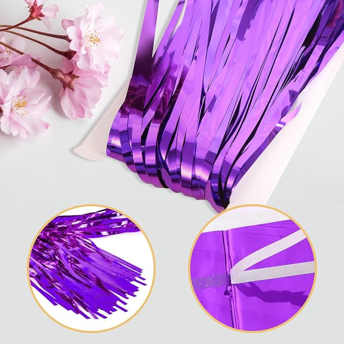 5 Pack Purple Fringe Backdrop 3.2ft x 8.2ft Foil Curtain Tinsel Foil Fringe - Image 4