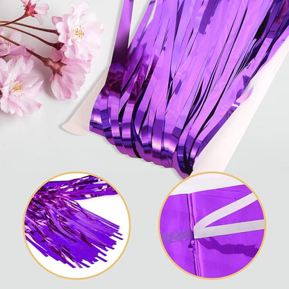 5 Pack Purple Fringe Backdrop 3.2ft x 8.2ft Foil Curtain Tinsel Foil Fringe - Image 4