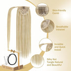 Ve Sunny Hair Extensions Ponytail Real Human Hair Wrap Around Clip in Ponytail Hair Extensions Straight Extensions Human Hair for Women Strawberry Honey Blonde Highlights Bleach Blonde 18inch 80G