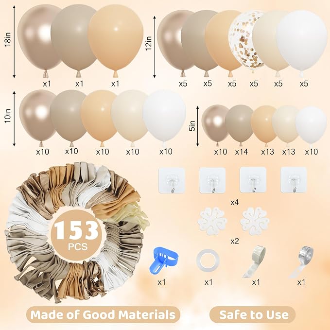 Amandir 153pcs White Sand Beige Balloon Arch Garland Kit Different Sizes | 18 - Image 2