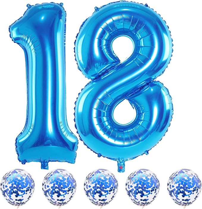 Large 18 Balloon Number Blue, 40 Inch Helium Foil Number 1 & 8 Balloons Self by Lingqiang