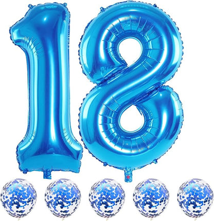 Large 18 Balloon Number Blue, 40 Inch Helium Foil Number 1 & 8 Balloons Self by Lingqiang