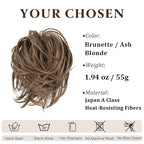 SARLA Messy Hair Bun Hair Pieces Curly Synthetic Updo Fake Scrunchies Ponytail Extension for Women Brunette/Ash Blonde Highlight 1PCS