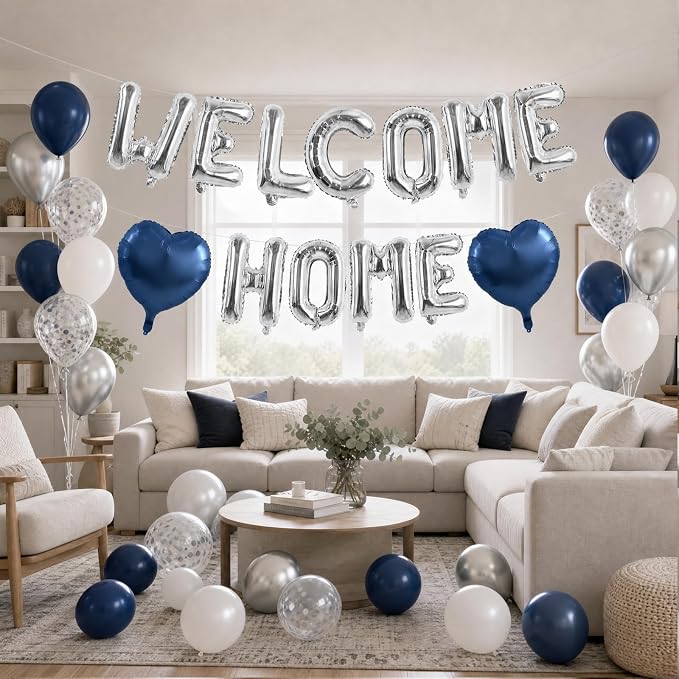 TONIFUL 16 Inch Silver WELCOME HOME Foil Letter Balloons - Image 5